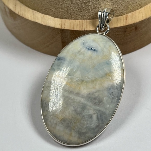 Artisan Jewelry - 925 Sterling Silver Overlay Blue Rhodochrosite Gemstone Statement Pendant
